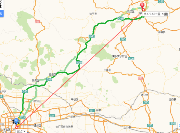 高德地图能测北京到承德的直线距离吗?_360问