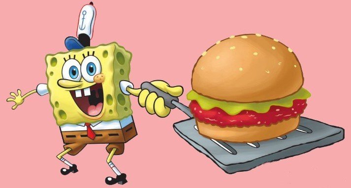 在动画片《海绵宝宝》出现的汉堡,十分美味.